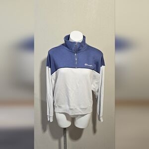 Champion Sweatshirt Gray Blue 1/4 Zip Mock Neck Fleece Women's Size Large
